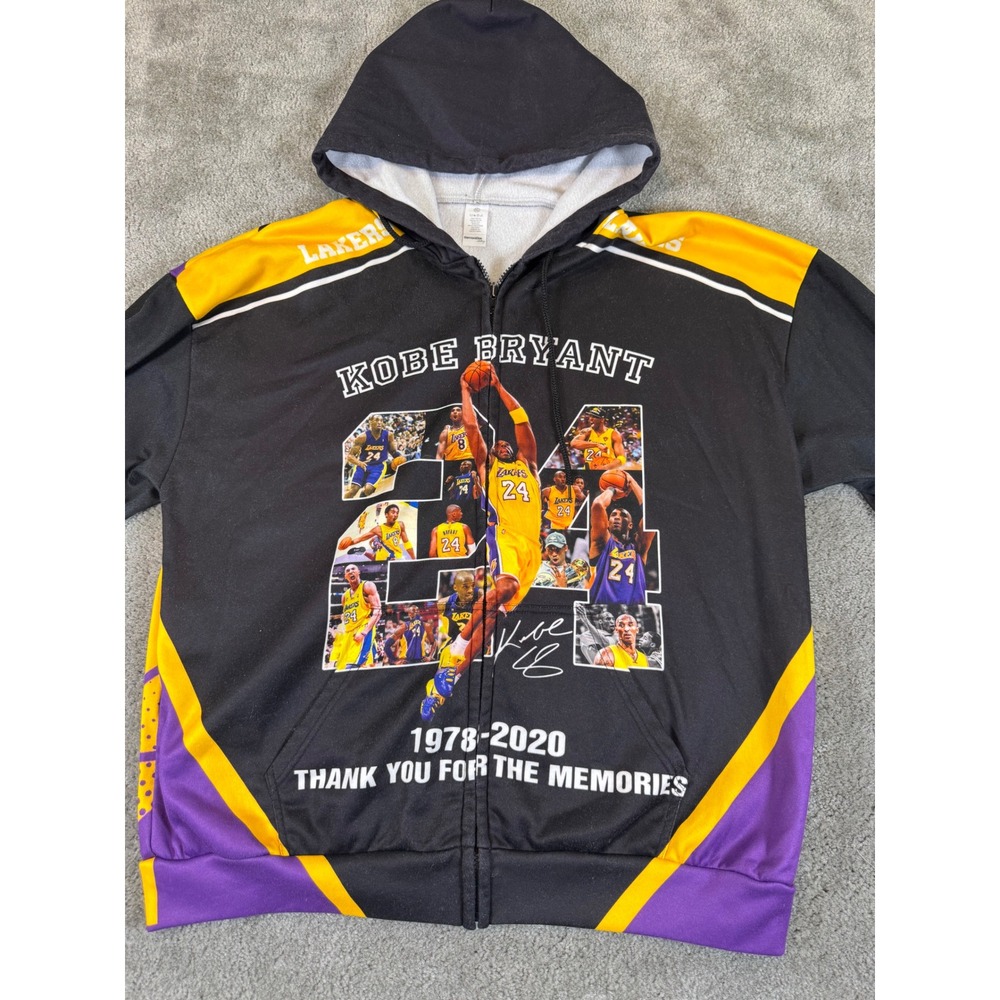 Kobe Bryant Lakers Tribute Zip Up Hoodie Mens XL Black Purple Gold 1978-2020
